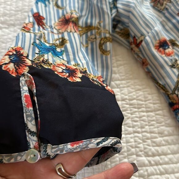 Fig and Flower Blouse Stripes Floral 3/4 Sleeve Button Front Size 2X - Picture 4 of 12
